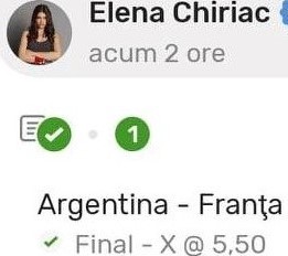 Pariuri câștigătoare ale Elenei Chiriac la finala CM Qatar