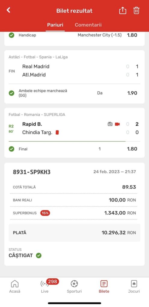 Superbilet, de cotă 89, oferit de Revista Sport Magazin