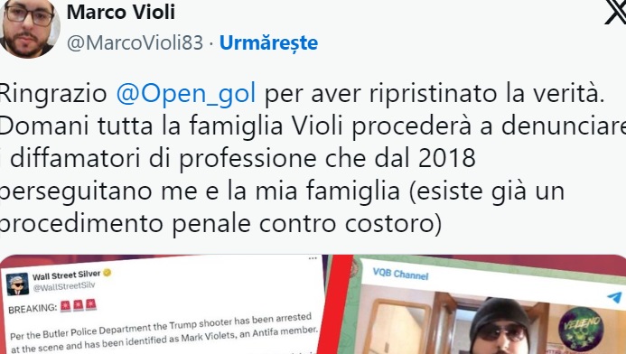 Jurnalistul sportiv italian, care a fost identificat în mod eronat ca fiind atacatorul de la mitingul Trump, va lua măsuri legale