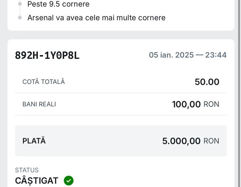 Primul bilet câștigător pe 2025, cotă 50, al Revistei Sport Magazin!
