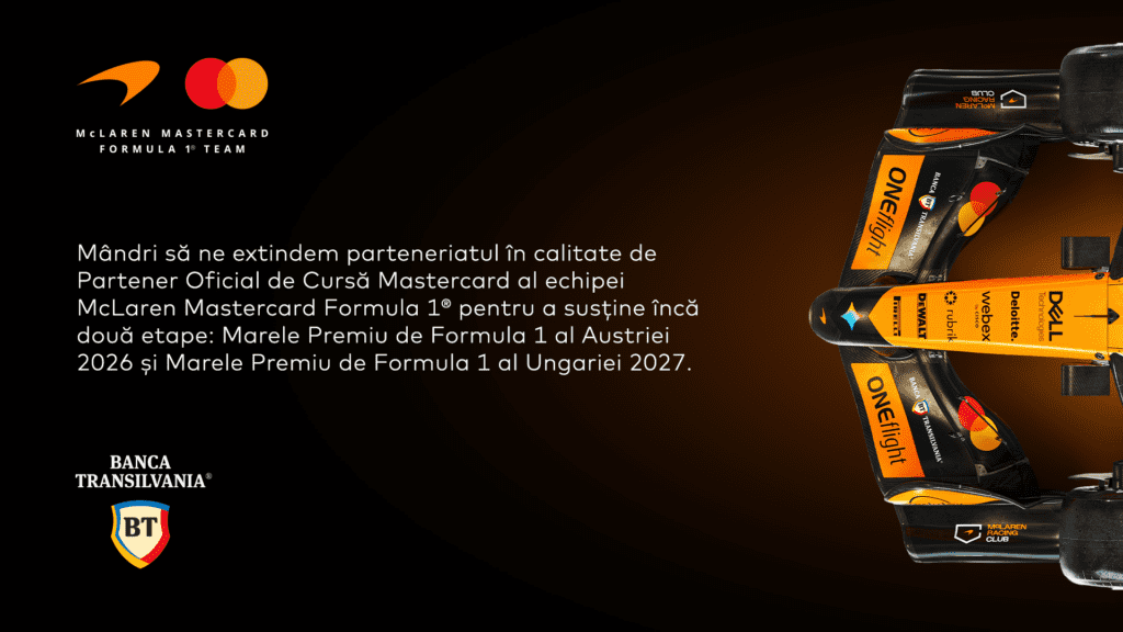 MASTERCARD ŞI BANCA TRANSILVANIA EXTIND PARTENERIATUL CU ECHIPA McLAREN MASTERCARD FORMULA 1®: SPIELBERG 2026, HUNGARORING 2027 ŞI ALTE EXPERIENȚE